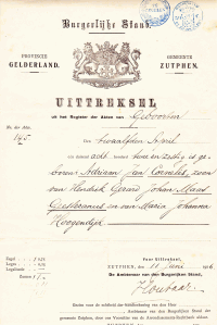 Uittreksel uit het geboorteregister van Adriaan Jan Cornelis MG (1862-1939)